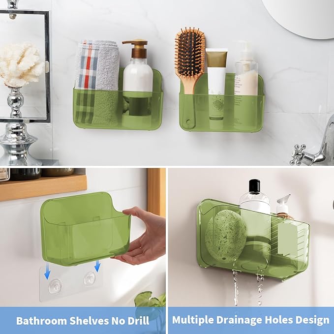 Diesisa 2pc Acrylic Wall Mount Organizer, Adhesive Cabinet Door Organizer,Acrylic Bathroom Shelves for Wall,No Drilling Hang Walls,with Self Adhesive Tape, for Bathroom, Kitchen, Living Room-Green