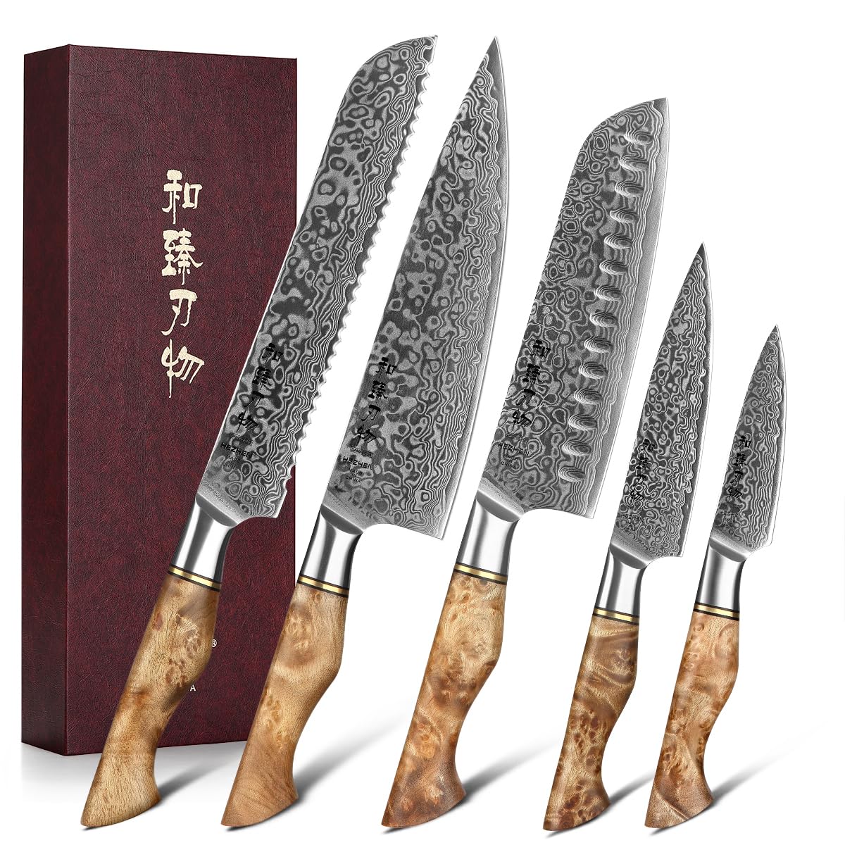 HEZHEN 8.3-Inch Bread Knife – 67 Layers Damascus Steel, Professional Serrated Slicer for Sourdough & Artisan Bread, Figured Sycamore Handle