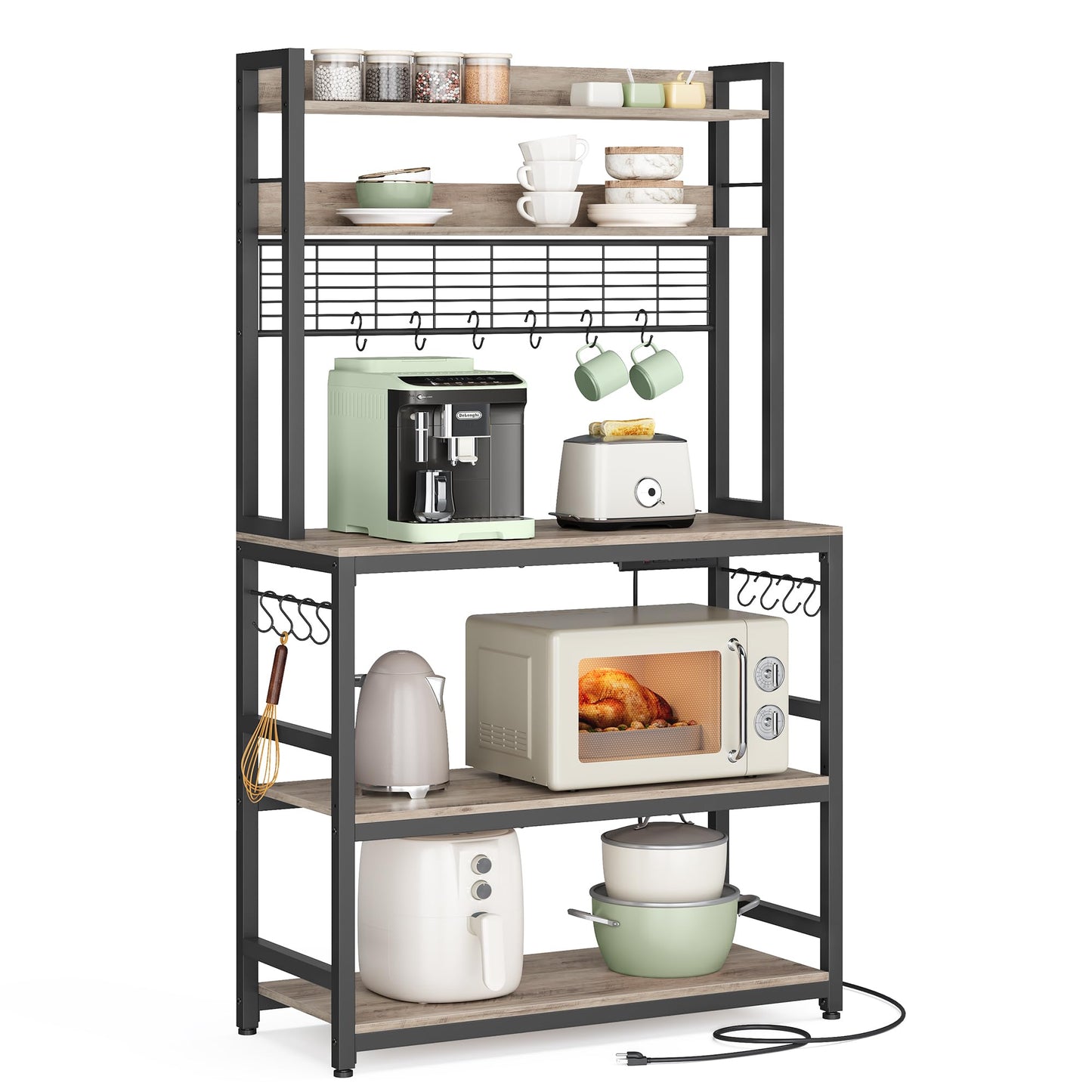VASAGLE Bakers Rack with Power Outlet, 23.6 Inches Microwave Stand