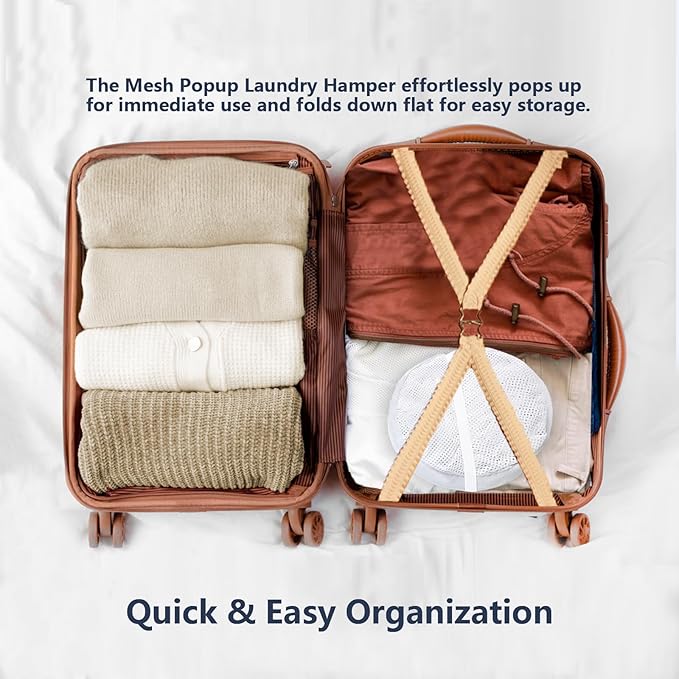 Pop Up Laundry Hamper, Mesh Laundry Basket Collapsible, Foldable Hamper for Travel and Storage (White)