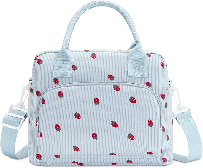 Lunch Bag Women Lunch Box for Women Adult Cute Insulated Lunch Bag Lager Cooler Lunch Tote Bags for Work Picnic (Blue-Strawberry)
