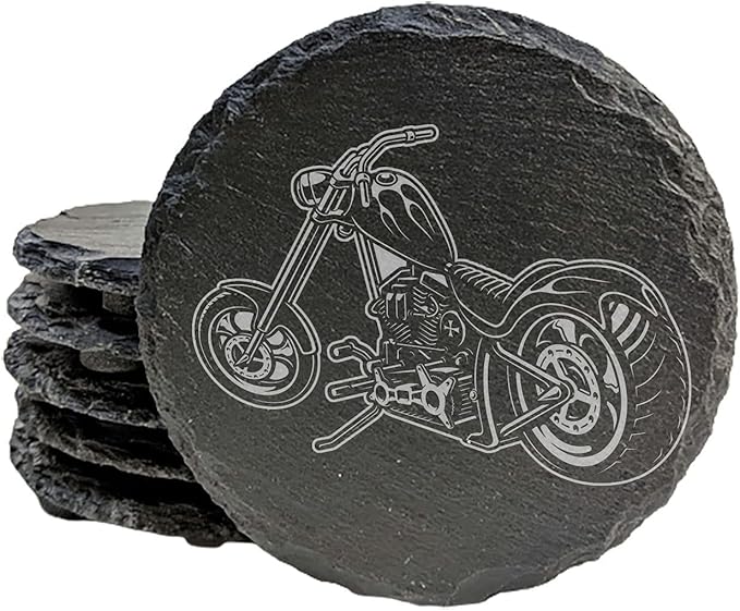Engraved Motorcycle Journey Slate Coasters Set of 4 – Square – USA Made
