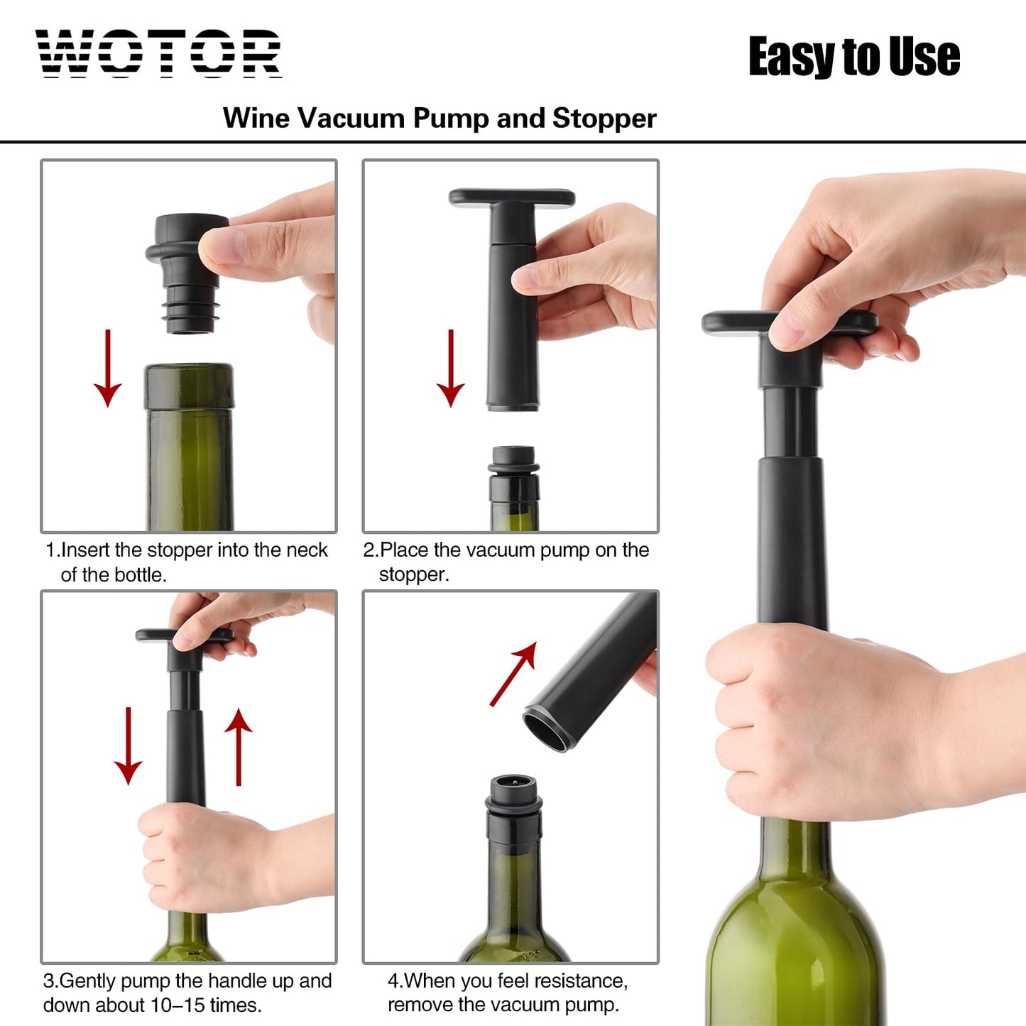 WOTOR Wine Saver Vacuum Pump with 20 Stoppers, Wine Preserver, Black