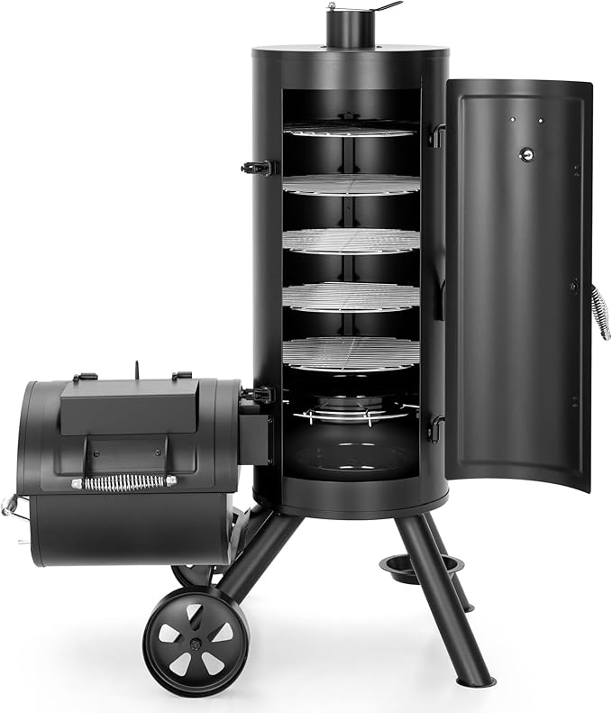 Captiva Designs Charcoal Grill with Offset Smoker for Outdoor Barbecue