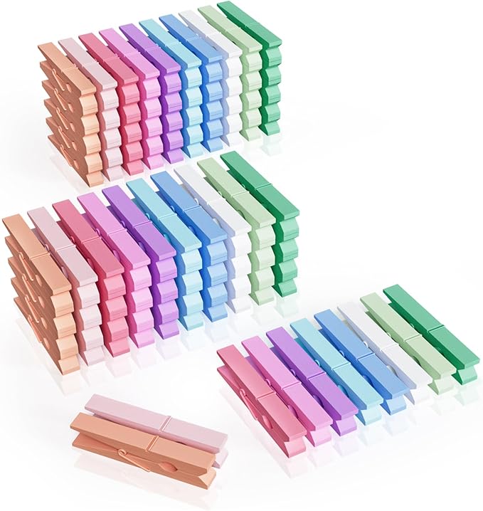 100Pcs Colored Clothespins Bulk, 2.9 Inch Clothes Pins Wooden for Crafts, Pastel Colorful Clothespins for Hanging Clothes Picture, Laundry Clips Cheer 10 Colors