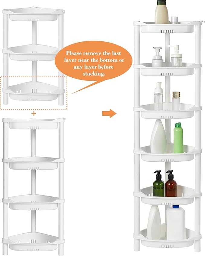 ELYKEN 3 Tier Shower Caddy Organizer Shelf Corner, 14.4 x 11.2 x 22.4 Inches, Rustproof, Plastic Shower Rack Stands for Inside Bathroom, Bathtub, White