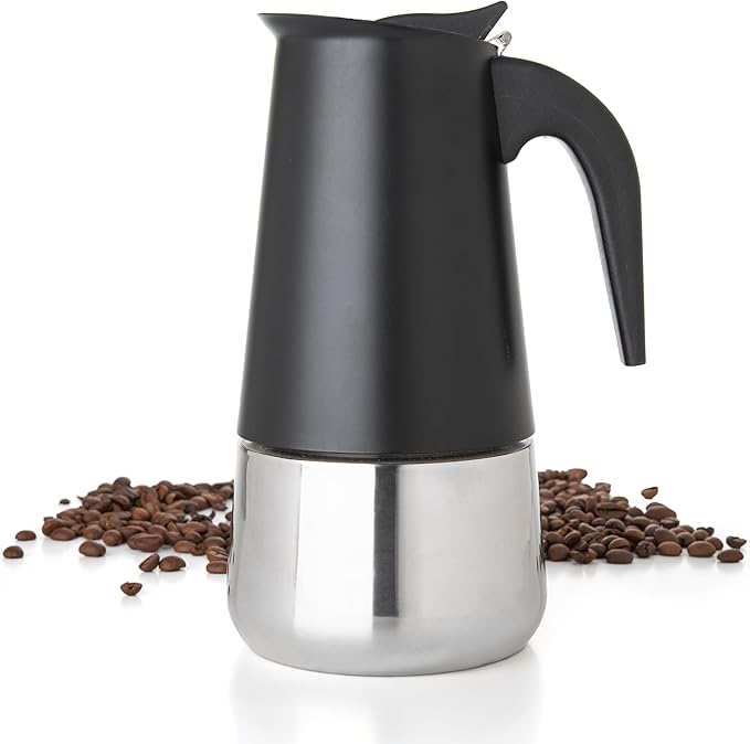 Mixpresso 6 Cup Greca Moka Pot, Stainless Steel Stovetop Espresso Maker