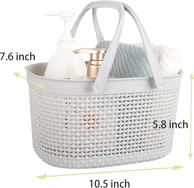 rejomiik Portable Shower Caddy Basket, Plastic Organizer Storage Tote with Handles for Bathroom, College Dorm, Kitchen, Grey