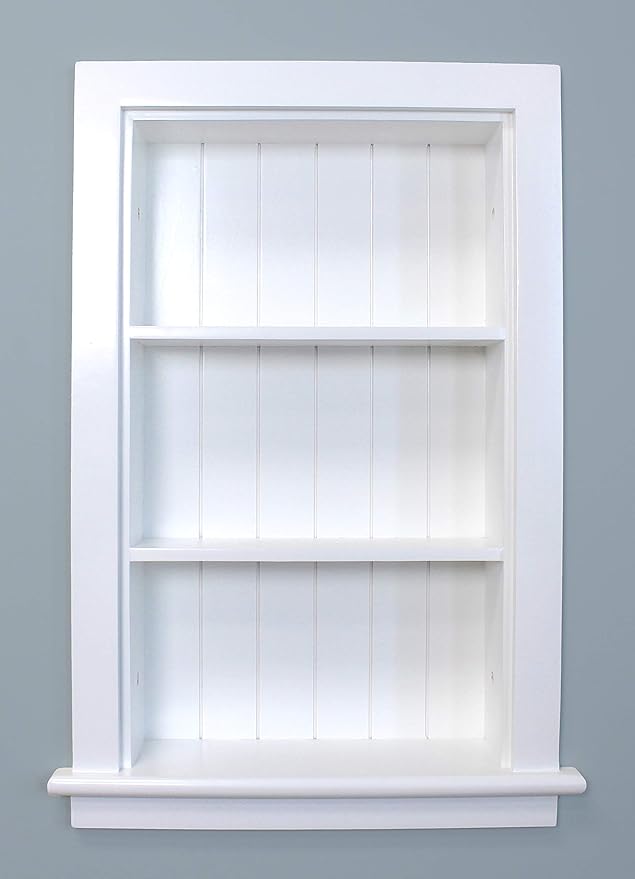 Fox Hollow Furnishings 14x24 Aiden Recessed Wall Niche Medicine Cabinet Replacement, in The Wall Bathroom Cabinet Insert Shelf/Shelves, Made in North America, Real Wood, NO MDF, Beadboard, White