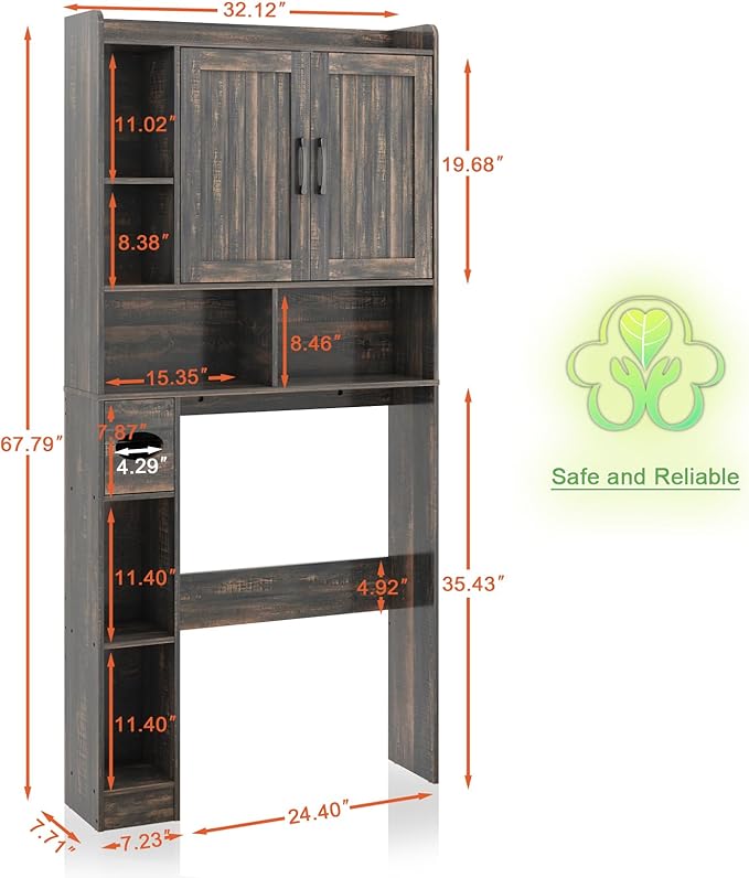 Vabches Over The Toilet Storage Cabinet, Farmhouse Storage Cabinet Over Toilet with Barn Door，Home Space-Saving Toilet Rack, for Bathroom, Restroom, Laundry