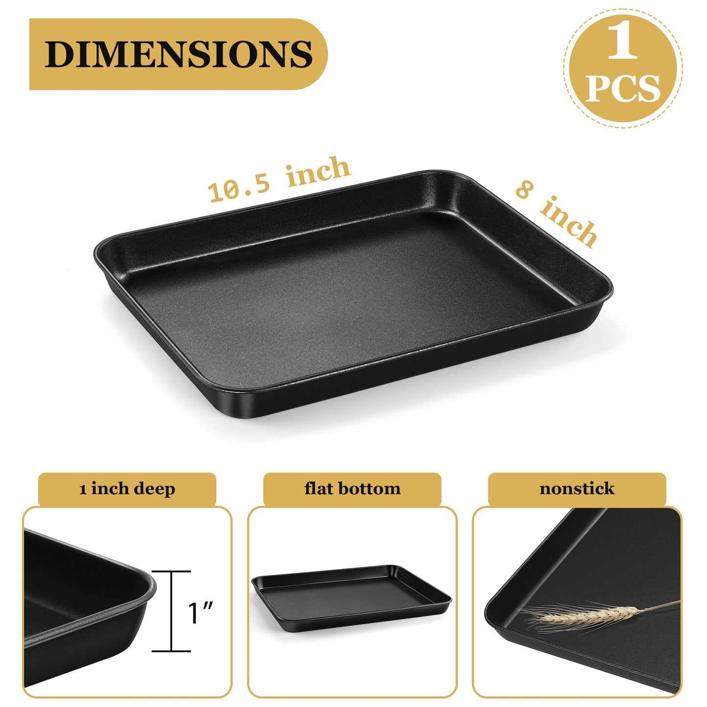 E-far 16x12 Inch Baking Sheet, Non-stick Cookie Sheet Pan for Oven Baking Cooking Roasting, Carbon Steel Tray Metal Bakeware for Jelly Roll Steak, Non-toxic & Warp Resistant, Easy Clean