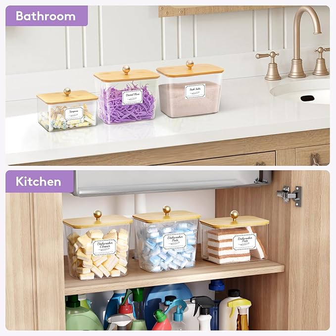 Lifewit Large Laundry Pods Container& Dryer Sheet Holder, Laundry Storage Containers, Laundry Room Organization Storage Jars for Powder, Scent Booster Beads,Bamboo Lid,0.53+0.7 gal,5 Pcs