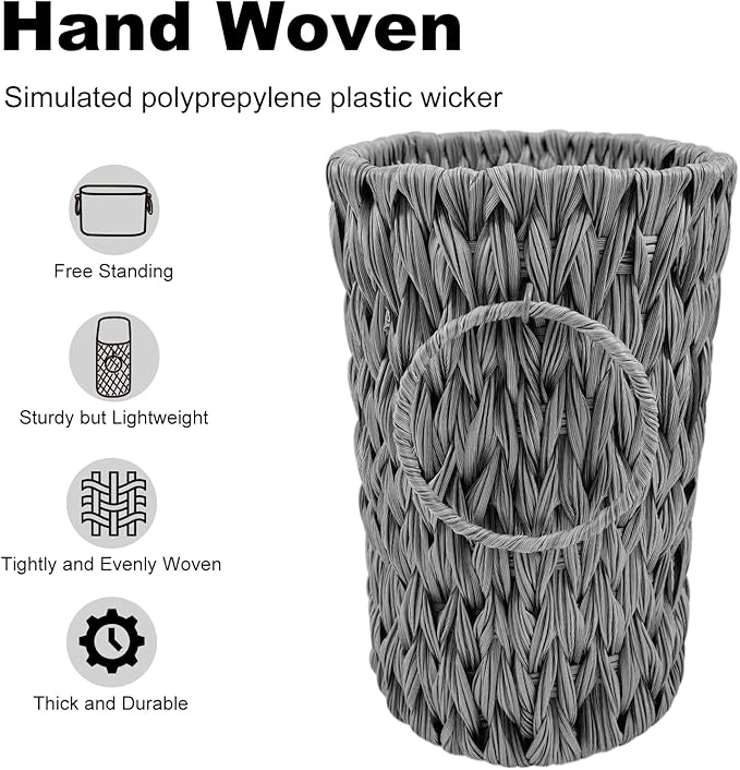Toilet Paper Storage,Narrow Toilet Paper Basket for Bathroom,Large Toilet Paper Organizer for 6 Mega Rolls,Waterproof Wicker Bathroom Storage Basket,Free Standing,Grey