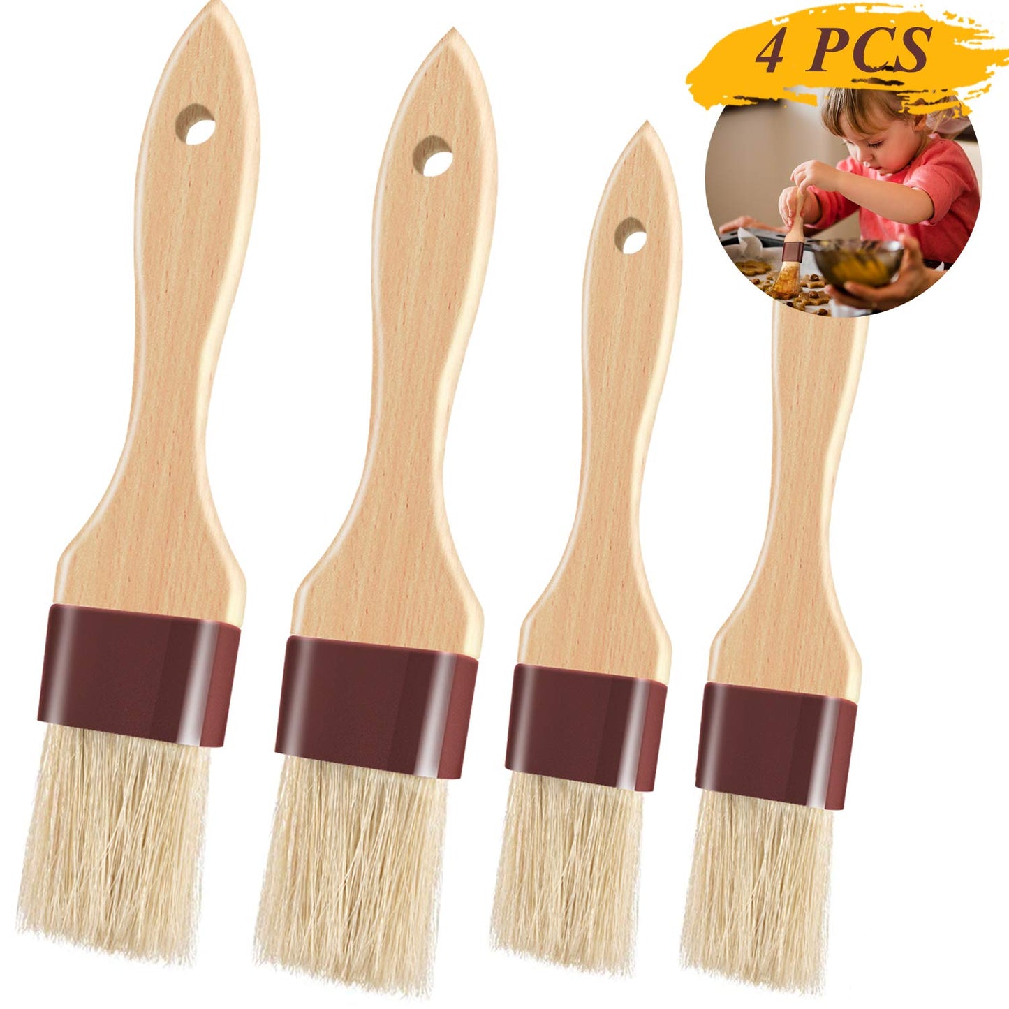 Pastry Brushes for Baking Basting Brush with Boar Bristles and Beech Hardwood Handles Culinary Oil Brush for Barbecue Butter Grill BBQ Sauce Baster Marinade Kitchen Food Cooking Brushes (1 inch)