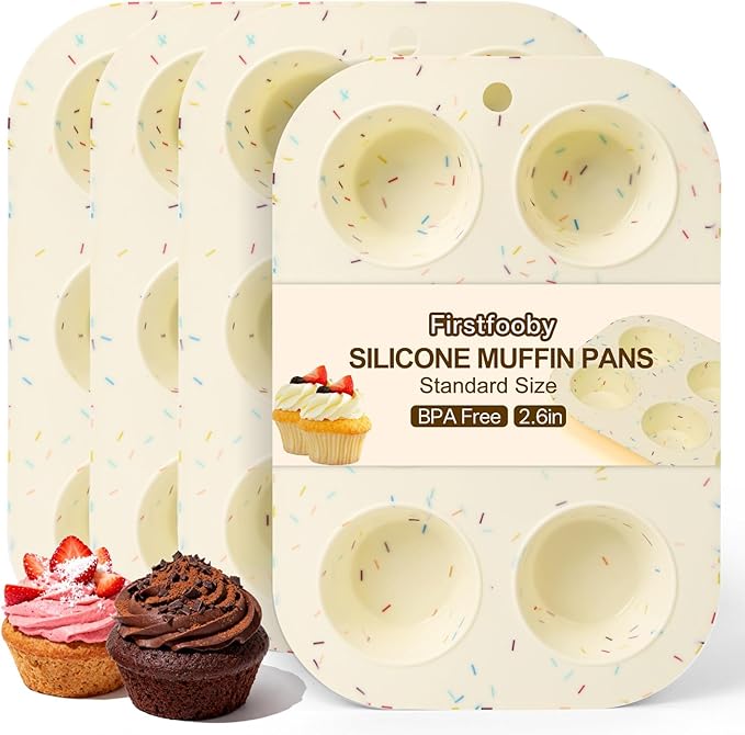 Firstfooby 2 Pack Silicone Muffin Pan for Baking, Regular Size Nonstick Cupcake Pan, 6-Cup Silicone Muffin Tin BPA Free Dishwasher Safe, Great for Muffin Cupcake Brownie Egg Tart