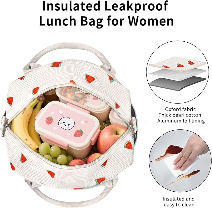 Lunch Bag Women Lunch Box for Women Adult Cute Insulated Lunch Bag Lager Cooler Lunch Tote Bags for Work Picnic (Beige-Watermelon)