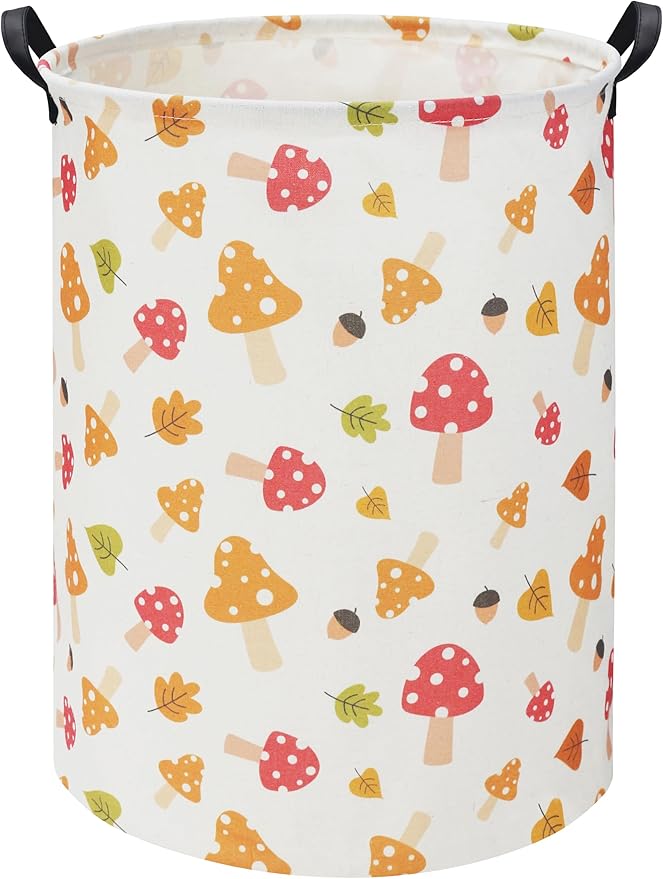 HIYAGON Baby Laundry Basket Baby Hamper for Nursery Girl Kids Pink Hamper Cute Kids Toys Storage Bin Organizer Mushroom Room Decor for Home(Mushroom)
