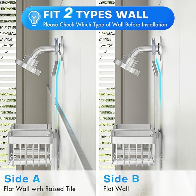 Aluminum Alloy Hanging Shower Caddy for Handheld Shower Heads,Rustproof Hose Shower Organizer 4 Levels Height Adjustable Shower Rack with Hooks,Razor Holder,Soap Holder
