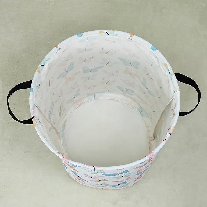 Round waterproof laundry basket,laundry Hampers with handle,gift basket,suitable for children's room and toy storage (Colorful butterfly)
