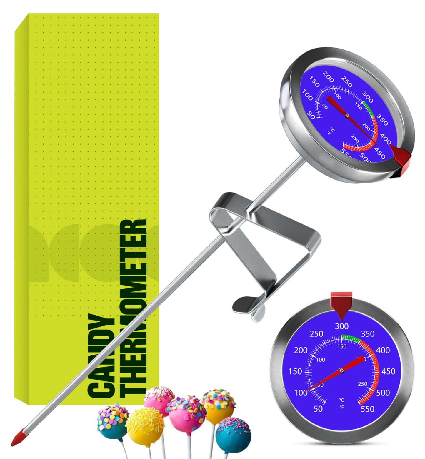 CRAFT911 Candy Thermometer with Pot Clip - Deep Fry Oil Thermometer for Frying and Candle Making (Green)