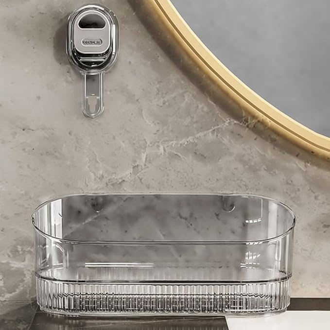 No-Drill Bathroom Suction Storage Box,Corrugated Suction Cup Storage Holder,Powerful Suction Storage Box,Removable Hanging Storage Basket, No Drilling Shelves Caddy, Ripple Acrylic Wall Shelf (Clear)