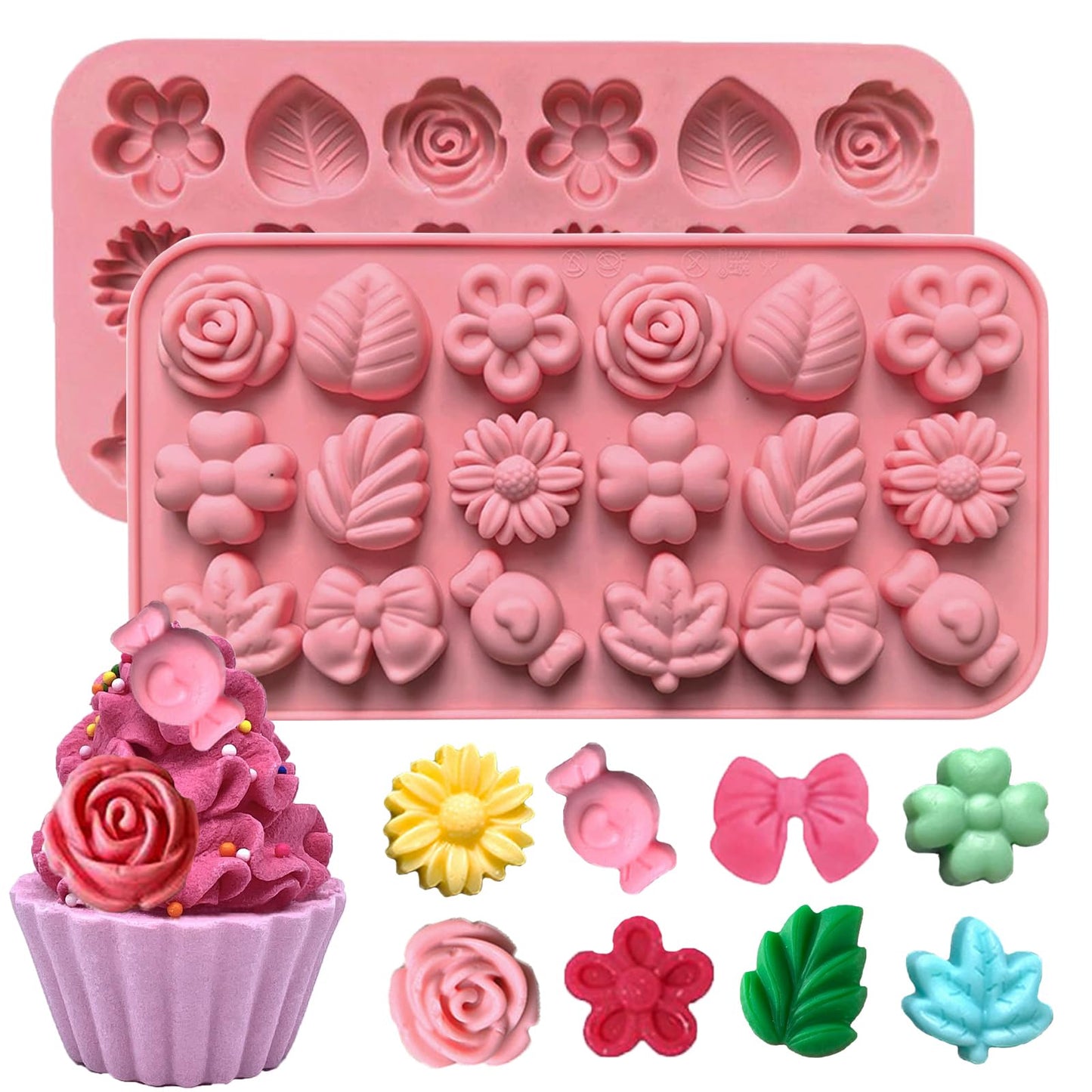 3Pack Hard Candy Molds Silicone Gummy Mold, Heart Molds Square Gummy Mold Bon Bon Chocolate Mold