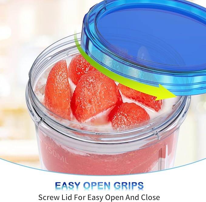[32 oz 10 Pack] Food Storage Freezer Containers Clear Bottom with Blue Twist Top Lids Reusable, Plastic Airtight Meal Prep Containers BPA Free | Stackable | Leakproof | Microwave/Dishwasher Safe