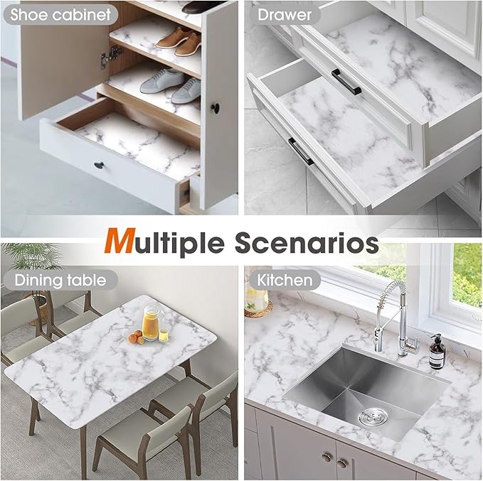 Beautysaid Shelf and Drawer Liner for Kitchen Cabinet, Non Adhesive Non Slip Shelf Paper Waterproof Washable Thickened for Dresser Pantry Shelve Bathroom Protector Liner(Marble,18 in x 20 FT)