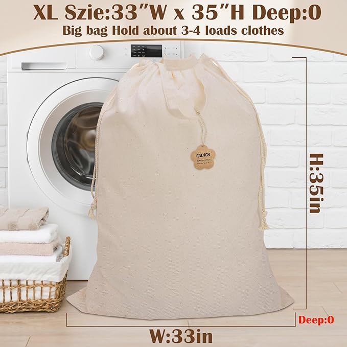 Cotton Canvas Laundry Bag 33"Wx 35"H, Thick Cotton Laundry Bag with Handles & Drawstring, Extra Large Heavy Duty Washable Basket Liner Hamper Liner Storage Sack (Natural XL, 1 Pack)