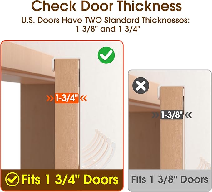 Over The Door Hooks Hanger with 7" Arms, Door Hooks for Hanging, Fit 1 3/4" Door, Tool-Free Assembly, F7U, Towel Racks Organizer Holder for Bathroom - White