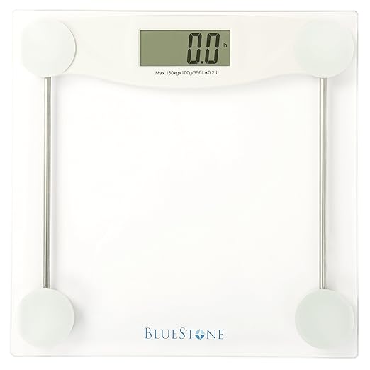 Digital Body Weight Bathroom Scale - Step-On Weighing Machine - Accurate Measurement - Large LCD Display with Clear Glass Base by Bluestone
