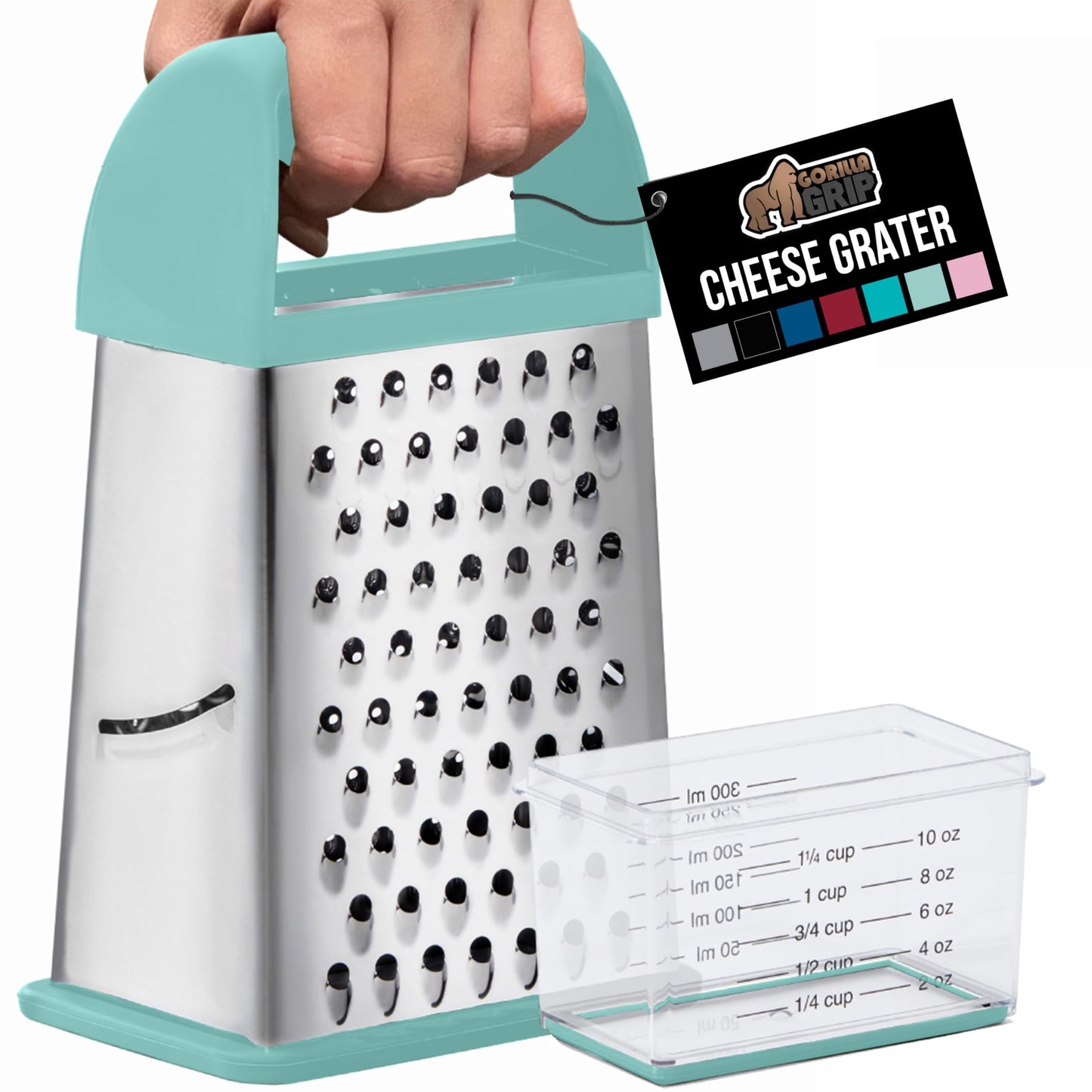 GORILLA GRIP® XL 4-Sided Stainless Steel BPA-Free Cheese Grater, Gray