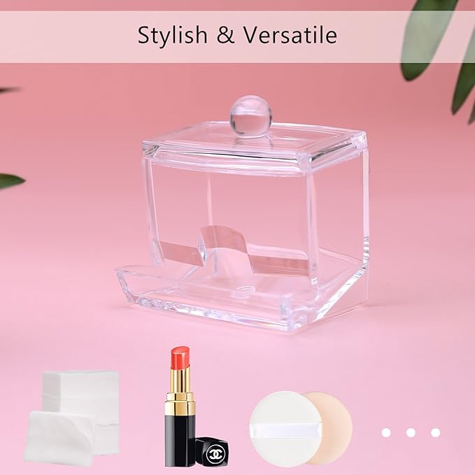 Luxspire Acrylic Q-Tip cottonswab Storage Dispenser, Clear Cotton Ball Swab Holder Cotton Bud Storage Box, Cosmetics Makeup Storage Holder Box Organizer Container with Lid, Size A (canisters)