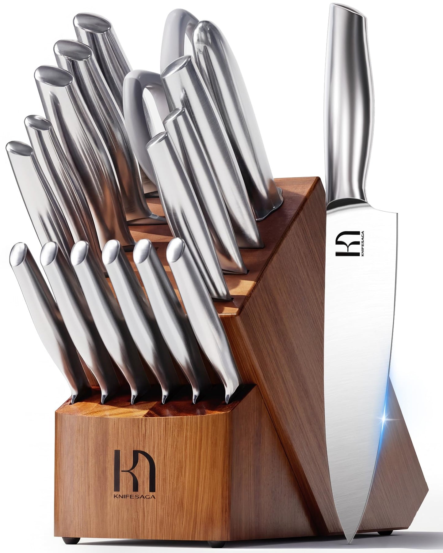KnifeSaga 14 Pcs Knife Block Set, Premium, Razor Sharp, Japanese Steel