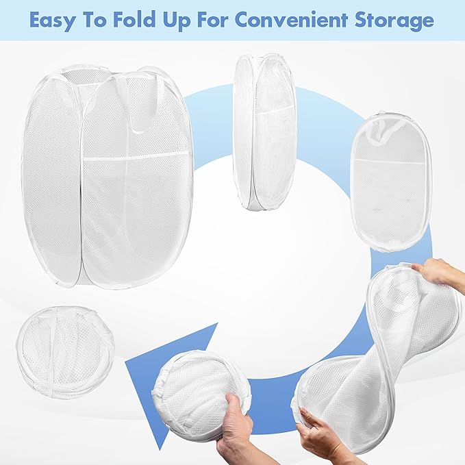 DUCOO Pop Up Laundry Hamper, 14.6 x 14.6 x 22.5 in, Mesh, Foldable, White