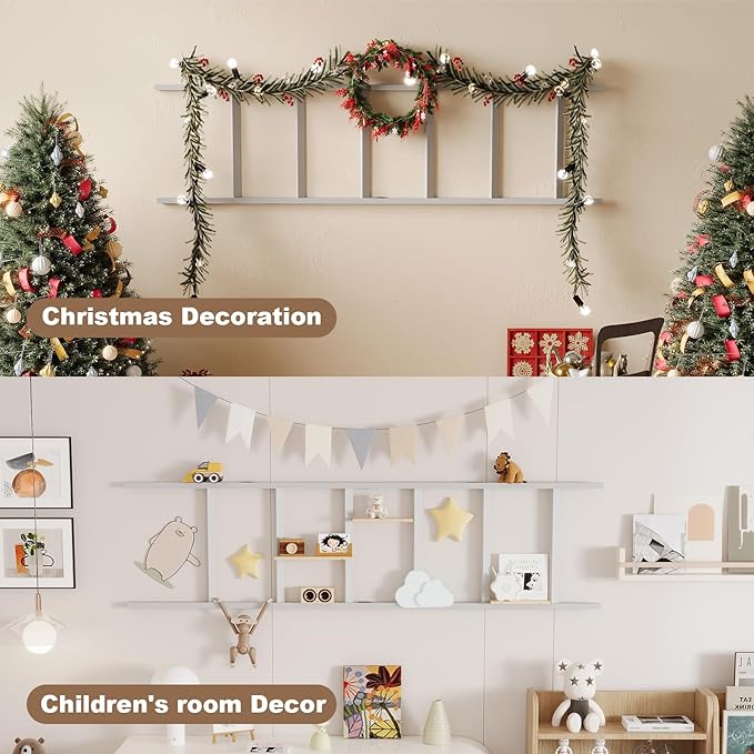 Blanket Ladder Towel Racks For Bathroom 5 Layers Towel Holder 100% Bamboo Wood Sturdy Construction No Need Wall Drilling Quilt Scarf Storage Solution Decorative Leaning Shelf for Living Room (White)