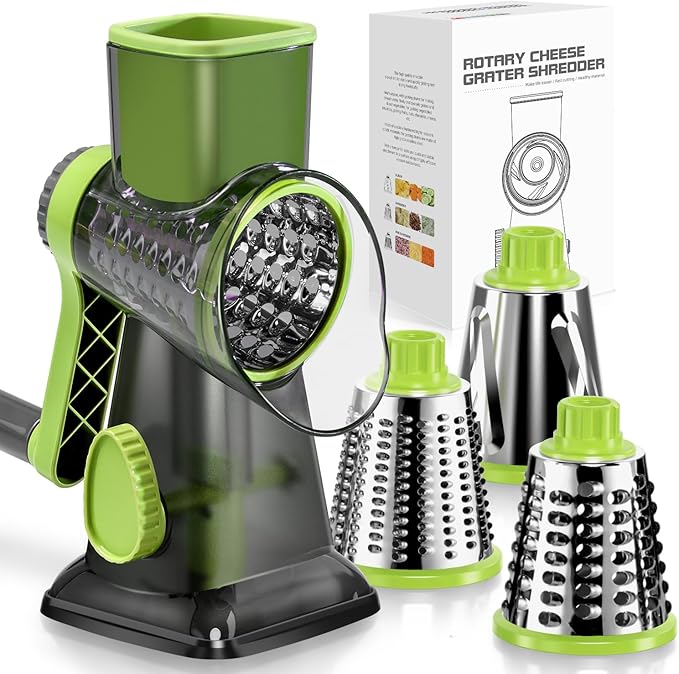 Badelite Cheese Grater Vegetable Cheese Shredder Slicer Grater for Kitchen 3 Changeable Blades for Cheese Potato Zucchini Nuts Chocolate (Grey Blue)