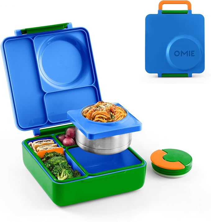 OmieBox Bento Box for Kids - Insulated Bento Lunch Box with Leak Proof Vacuum Insulated Food Jar - 3 Compartments, Two Temperature Zones (Sunshine)