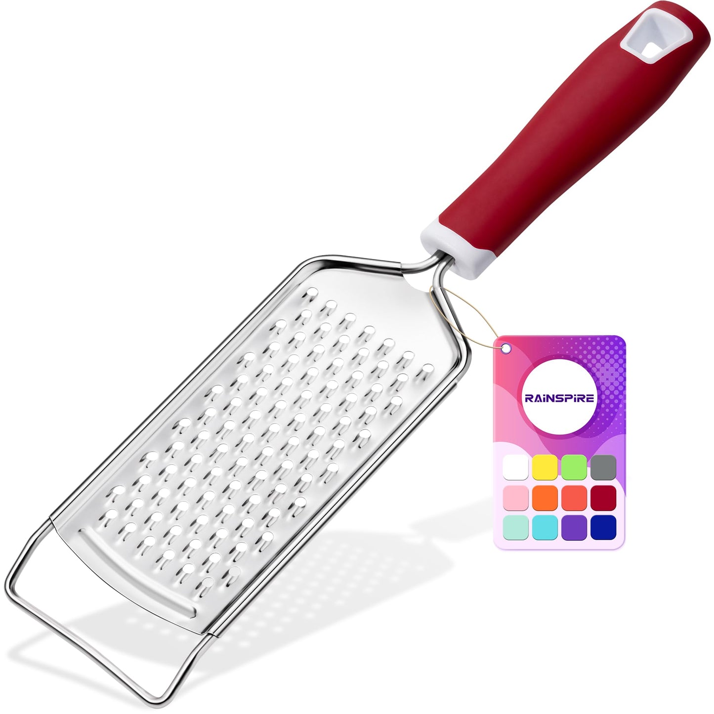 Rainspire Professional Cheese Graters for Kitchen Stainless Steel Handheld, Metal Lemon Zester Grater With Handle For Cheese, Chocolate, Spices, Kitchen Gadgets Tools, Soft Grip Handle (Blue)