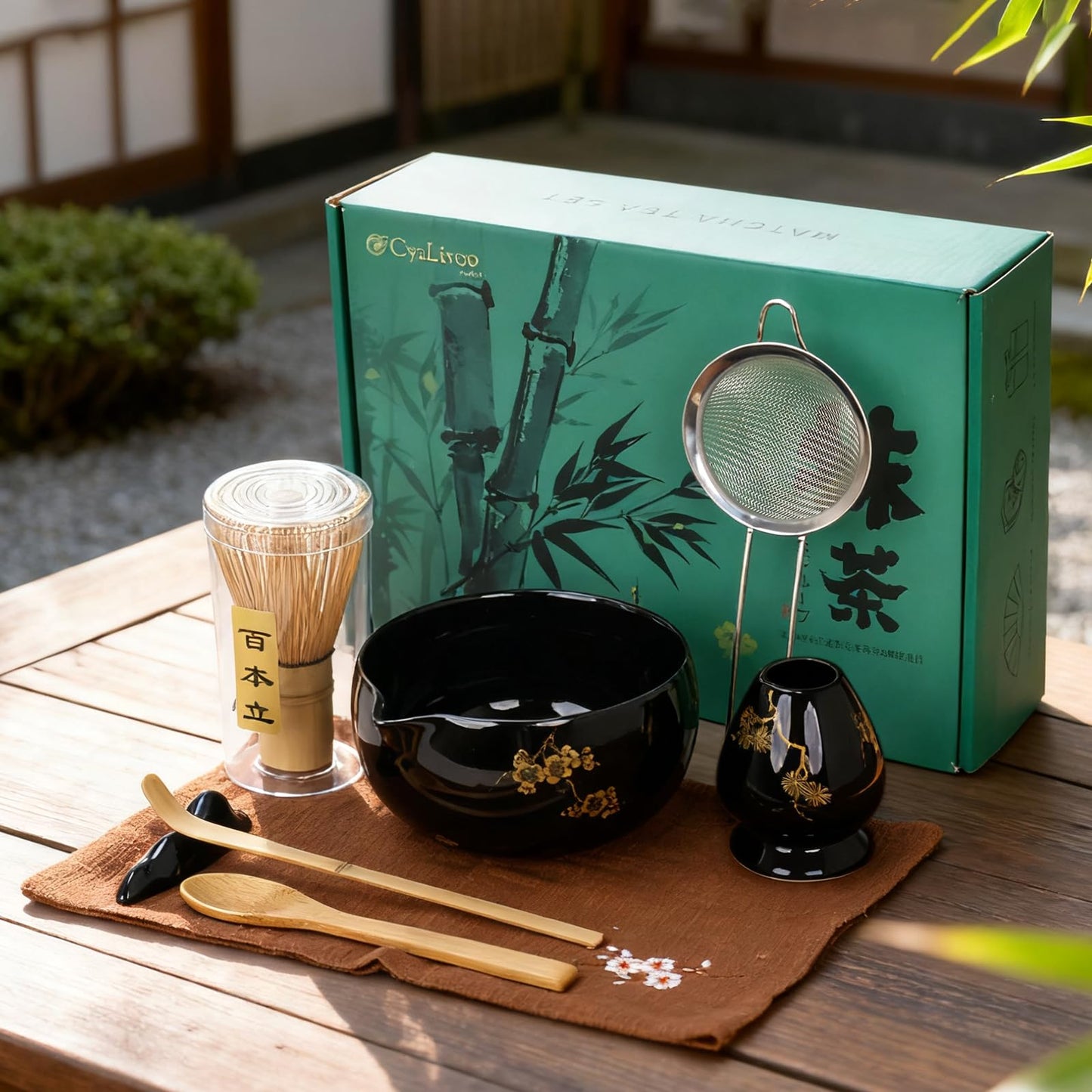 CyaLivoo Matcha Whisk Set, 8 Pcs Gold Plum Blossom Matcha Kit for Beginners