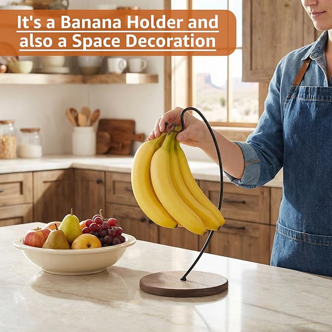 Black Walnut Banana Holder Stand - Banana Hanger Stand Wood, Wooden Bananas Tree Hanger to Keep Bananas Fresh
