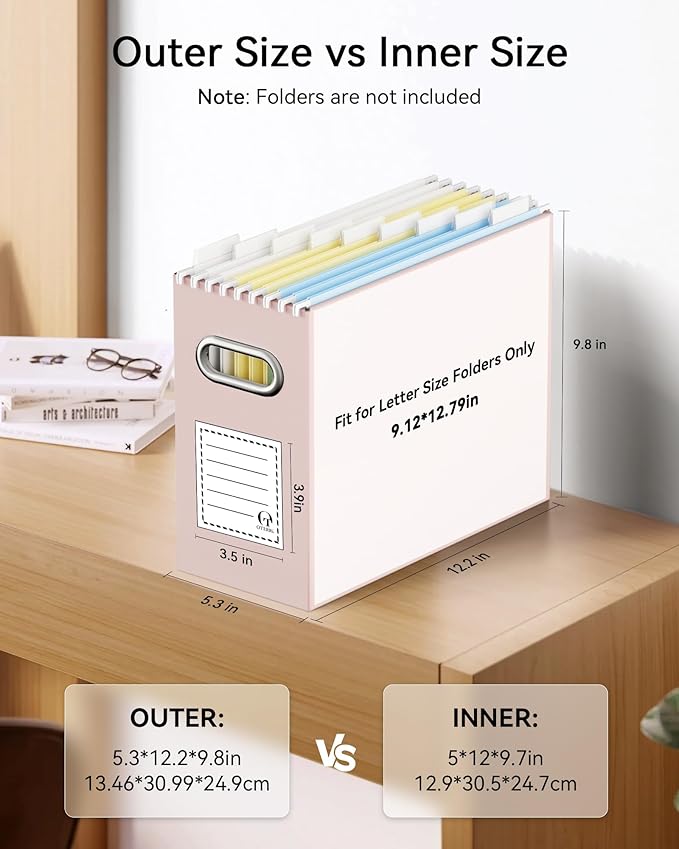 Oterri Cardboard File Organizer Box for Hanging File Folders Letter Size,File Box for Computer Desk,File Cabinet,Working Home,Office,Classroom (Light Pink, Letter Size - 2 Packs)