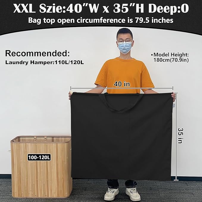 Canvas Laundry Bag 40"W x 35"H, Thick Canvas Laundry Bag with Handles & Drawstring, Extra Large Heavy Duty Washable Storage Sack (XXL, Black)