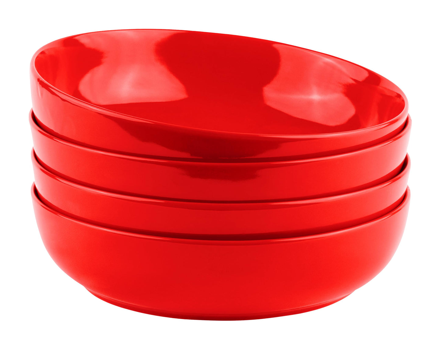 KooK Pasta Bowl, Salad Bowls, Soup, Serving Bowls, Ceramic, Large Capacity, Microwave & Dishwasher Safe, Set of 4, 40 Oz,(Red)