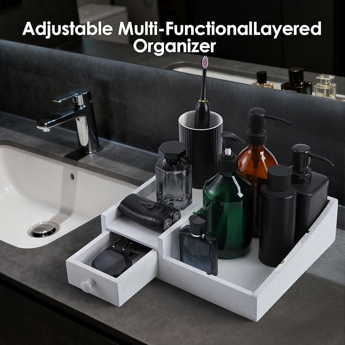 Organizer for Men,Bathroom Countertop Organizer,Perfume Organizer,Cologne Organizers,Bathroom Storage,Restroom Organizer,Dresser Top Organizers,Perfume Stand,GIFS for Men,Adjustable Partition(White)