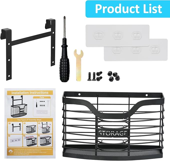 Hair Tool Organizer, Stainless Steel Hair Dryer Holder for Dresser, Bathroom Countertop & Cabinet Door, Wall Mount Storage Basket for Holding Hairdressing Curler, Blow Dryers, Shaver, Comb