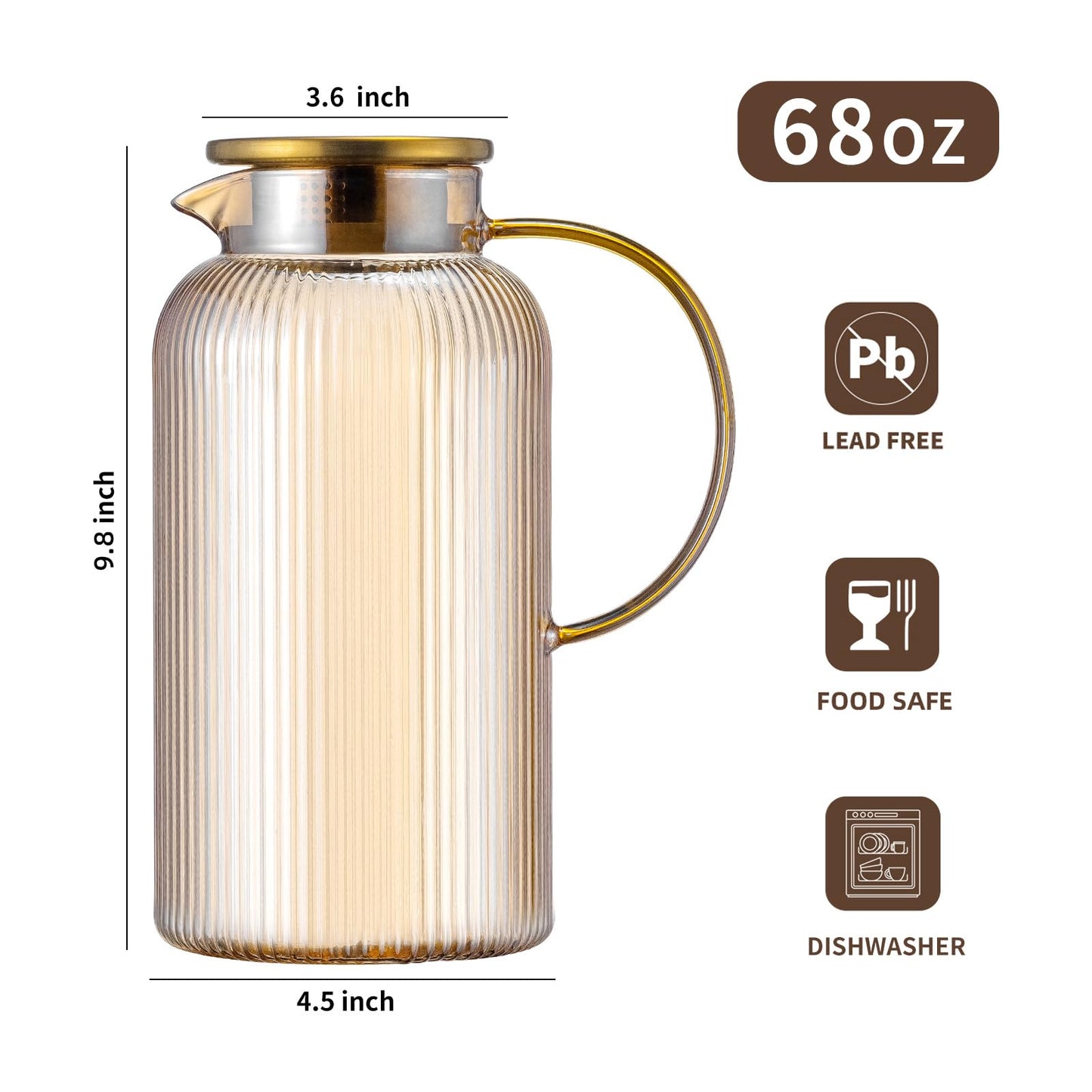 Buaic 2 PACK Glass Pitcher with Lid, 68 oz Glass Carafe with Silicone Base