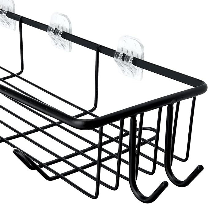 Amazon Basics Stainless Steel Shower Organizer Caddy with Soap Holder, Black, Set of 5