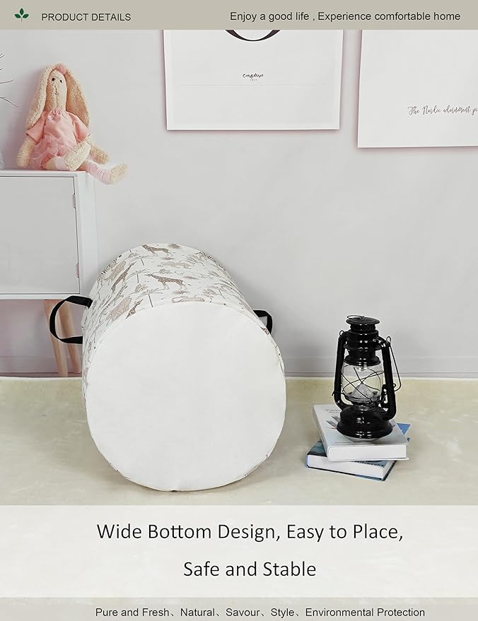 Round waterproof laundry basket,foldable storage basket,laundry Hampers with handle,gift basket,suitable for children's room and toy storage (Animals)