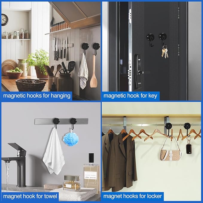LOVIMAG Hooks, 120lbs+ Magnetic Magnet Hook 2025 Cruise Cabin Ship Essentials Heavy Duty Strong Refrigerator Fridge Hanging for Classroom Beach Vacation Kitchen Grills Home Mug Hanger (6 Pack), Black